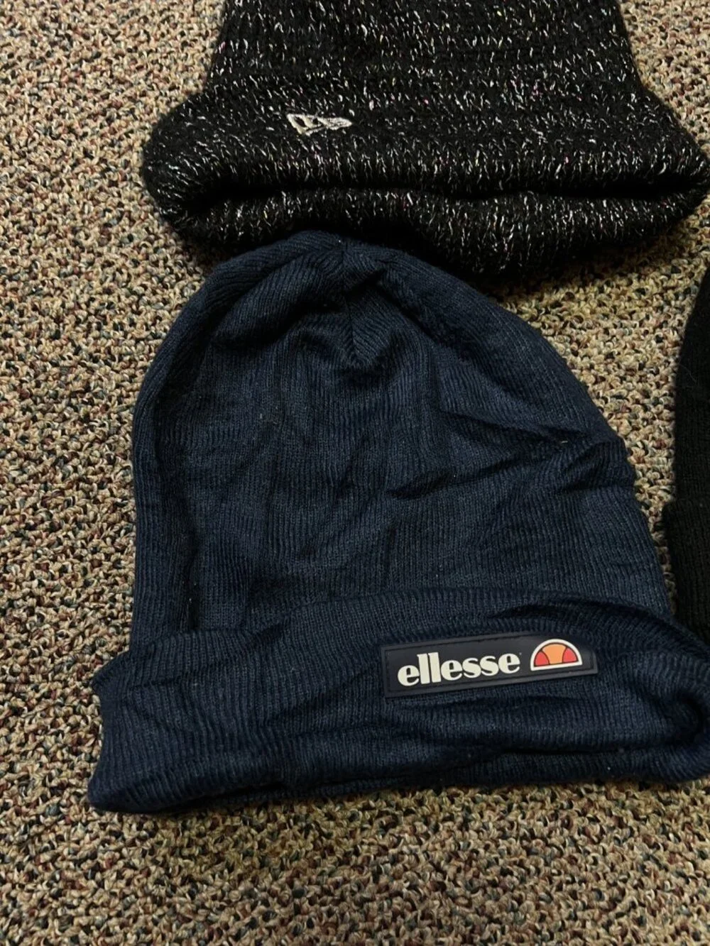 Lot Of 3 Women’s Beanies Black Blue Multicolor New Era Converse Ellesse One Size